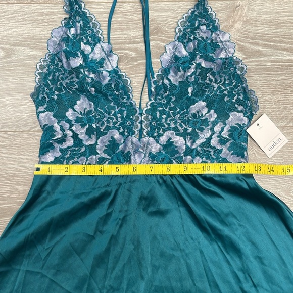 NWT Auden Halter Teal Satin Lace Strappy Back Babydoll Nightie and Thong Panty S - Picture 6 of 15